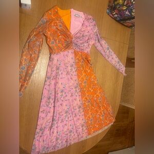 Rachel Antonoff Pink Floral Dress with Orange Accents